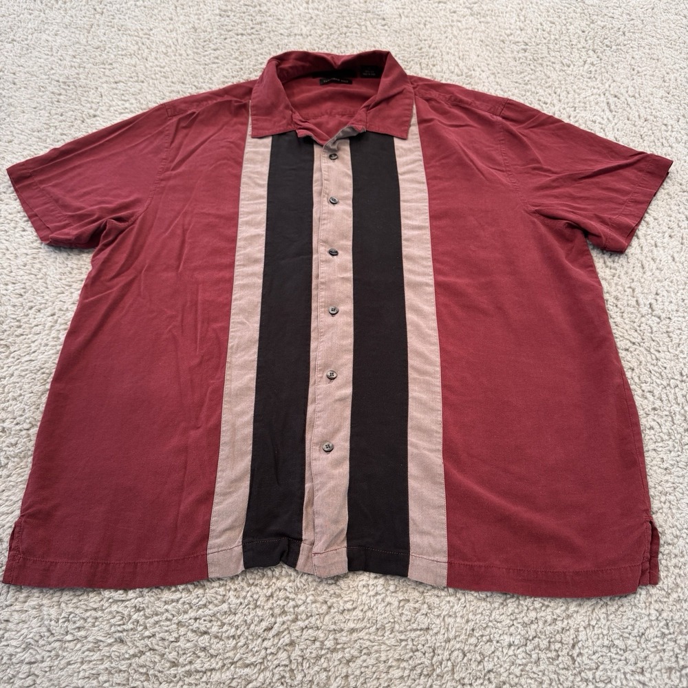 Axist 100% Washable Silk Size XL Men Red/Burgundy Black Gray Short Sleeve‎ Shirt